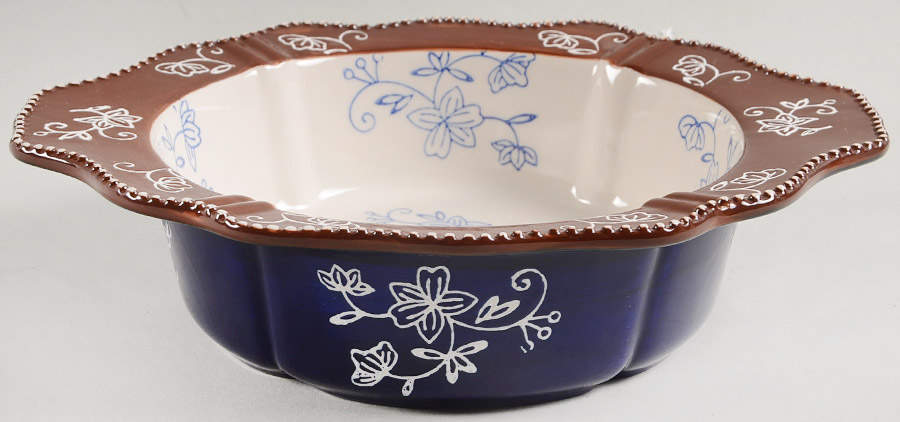 Floral Lace-Blue 9" Round Handled Baker by Temp-Tations-1