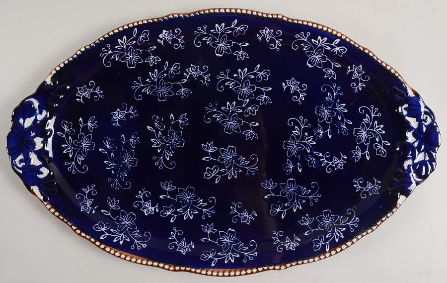 Floral Lace-Blue 18" Oval Serving Platter by Temp-Tations-1