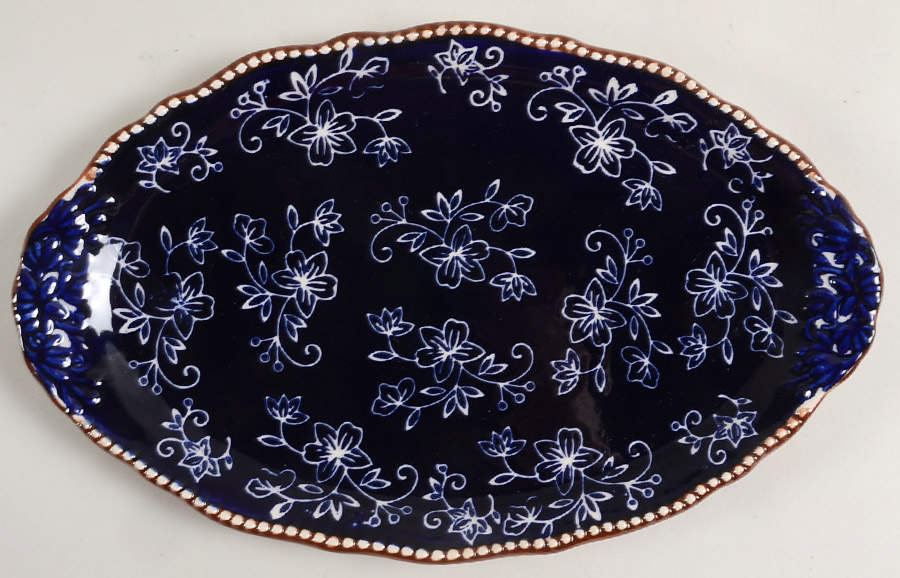 Floral Lace-Blue 12" Oval Serving Platter by Temp-Tations-1