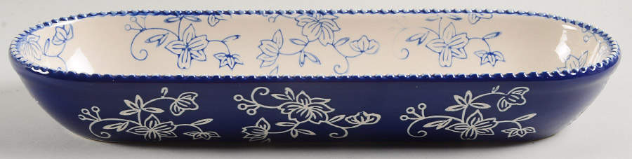 Floral Lace-Blue 11" Oval Baker by Temp-Tations-1
