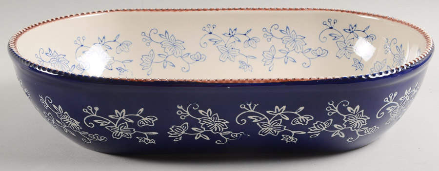 Floral Lace-Blue 13" Oval Baker by Temp-Tations-1