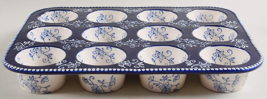 Floral Lace-Blue Large Muffin Pan, Hold 12 Muffins by Temp-Tations-1