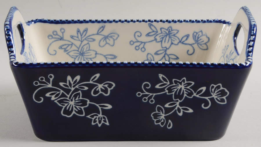 Floral Lace-Blue Upswept Handled Loaf Pan by Temp-Tations-1
