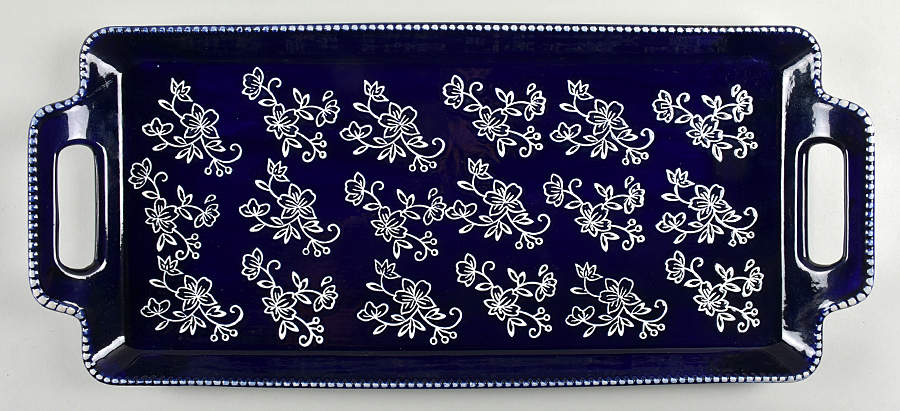 Floral Lace-Blue 19" Rectangular Tray with Upswept Handles by Temp-Tations-1