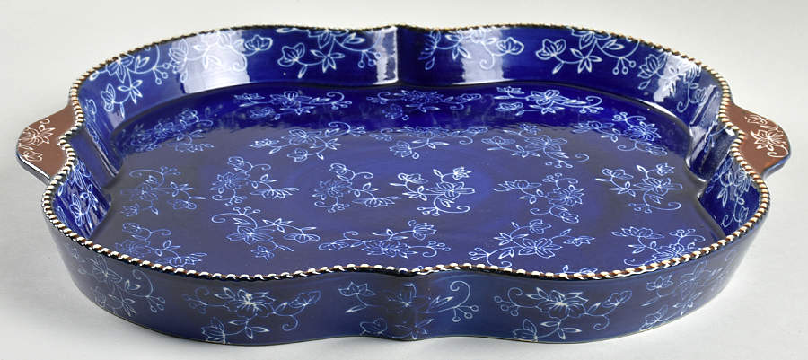 Floral Lace-Blue 15" Square Handled Platter by Temp-Tations-1
