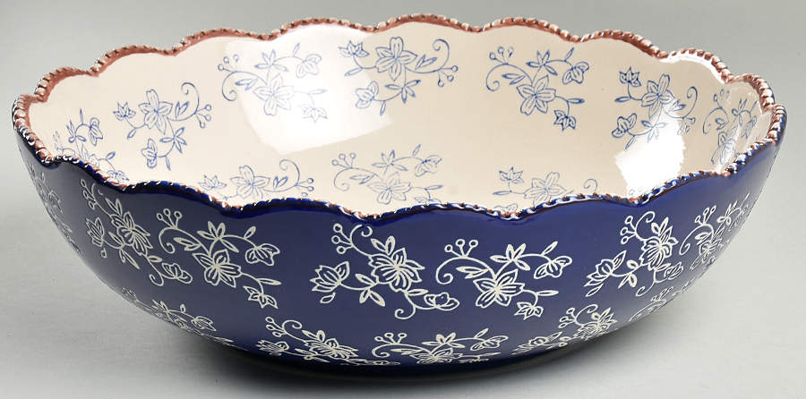 Floral Lace-Blue 13" Scalloped Serving Bowl by Temp-Tations-1