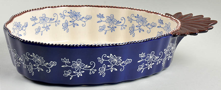 Floral Lace-Blue 15" Figural Oval Baker by Temp-Tations-1