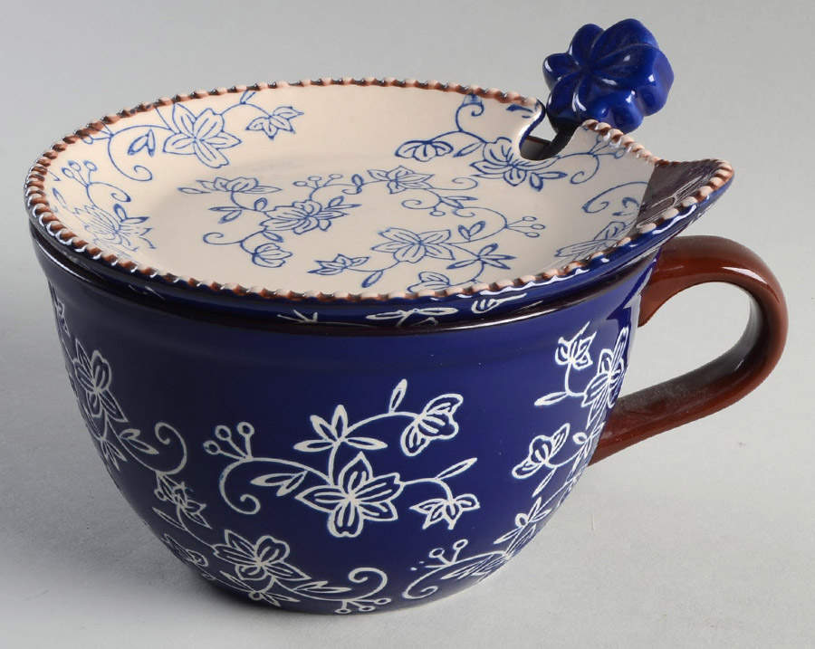 Floral Lace-Blue 24 Oz Soup Mug & Lid-It(Saucer) with Spoon by Temp-Tations-1