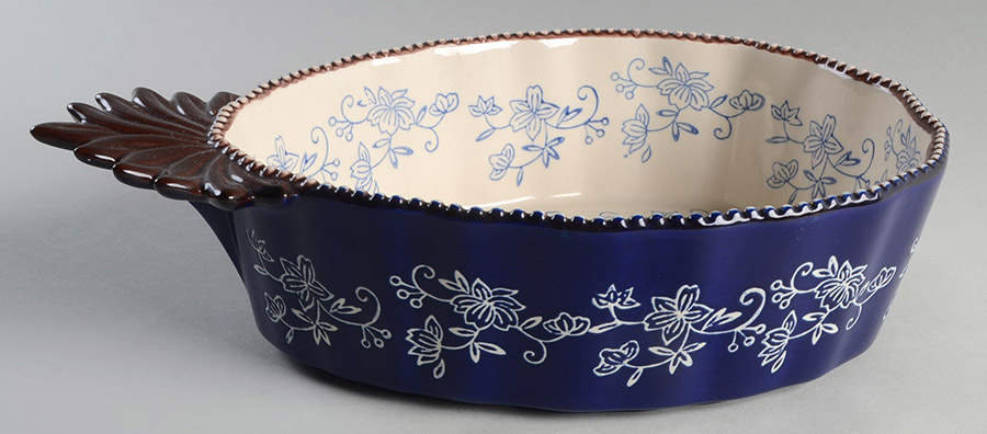 Floral Lace-Blue 12" Figural Oval Baker by Temp-Tations-1
