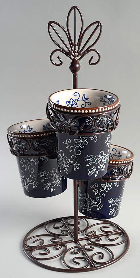 Floral Lace-Blue Flatware Caddy-3 Holders & Metal Caddy by Temp-Tations-1