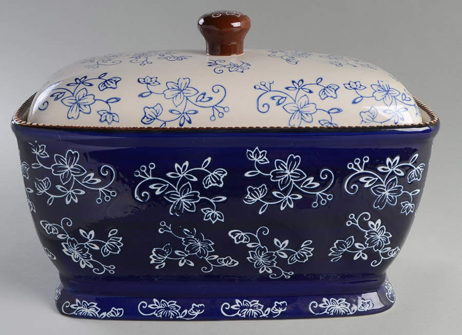Floral Lace-Blue Bread Box & Lid by Temp-Tations-1