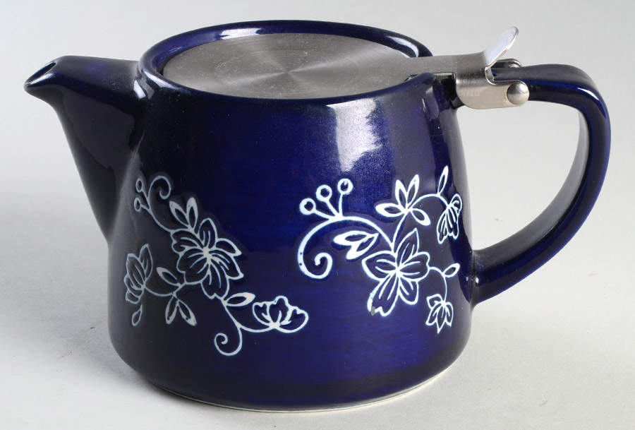Floral Lace-Blue Mini Teapot with Hinged Metal Lid & Infuser by Temp-Tations-1