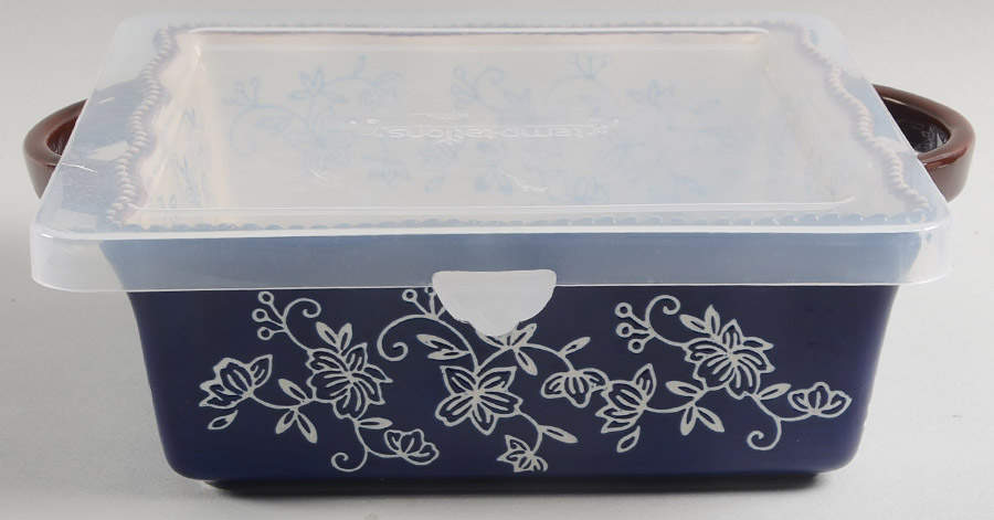 Floral Lace-Blue 8" Square Baker & Plastic Lid by Temp-Tations-1