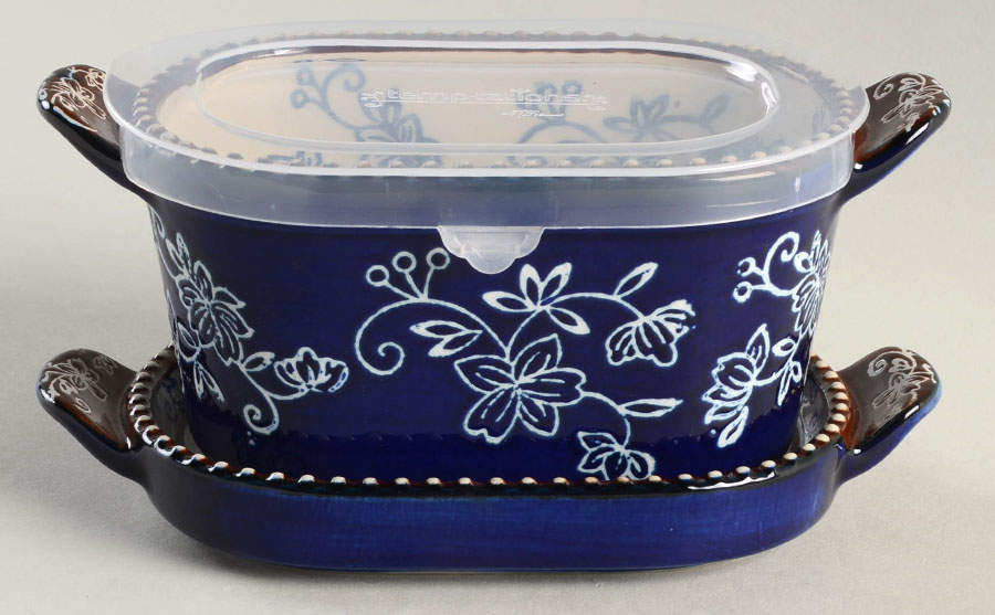 Floral Lace-Blue Oval Ramekin w/Plastic Lid & Lid-It by Temp-Tations-1