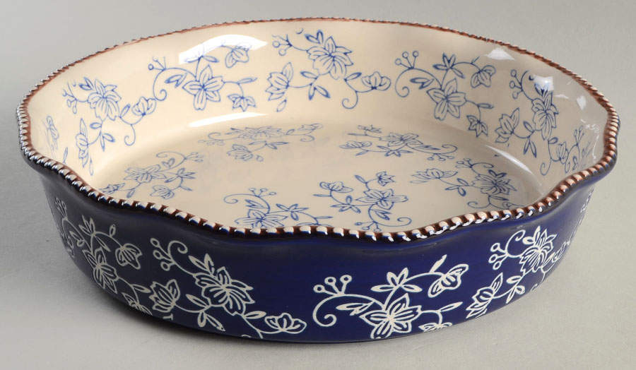 Floral Lace-Blue 10" Pie Baking Plate by Temp-Tations-1