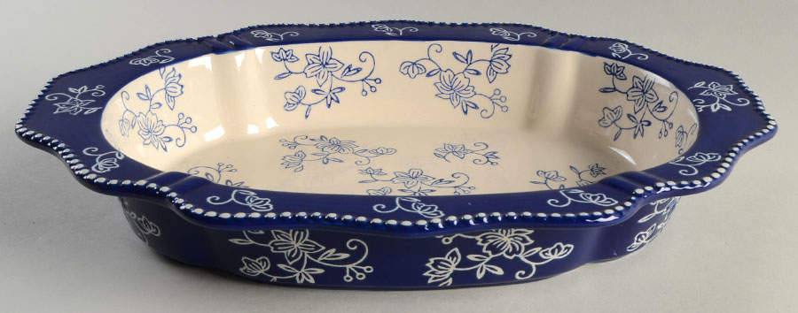 Floral Lace-Blue 13" Oval Baker by Temp-Tations-1