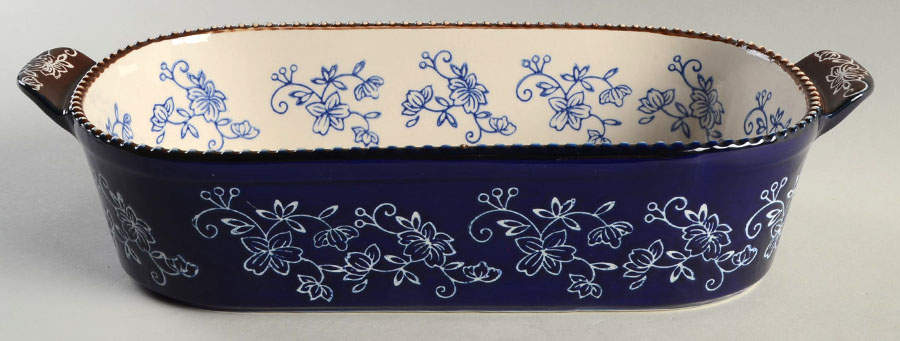 Floral Lace-Blue 13" Oval Baker by Temp-Tations-1