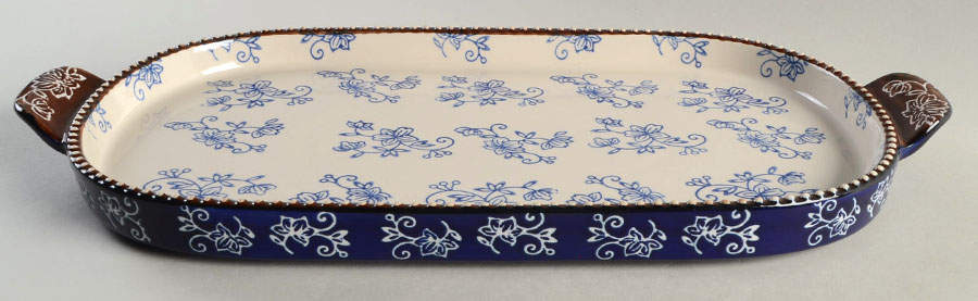 Floral Lace-Blue Lid-It for 15" Oval Baker (Trivet, Tra by Temp-Tations-1