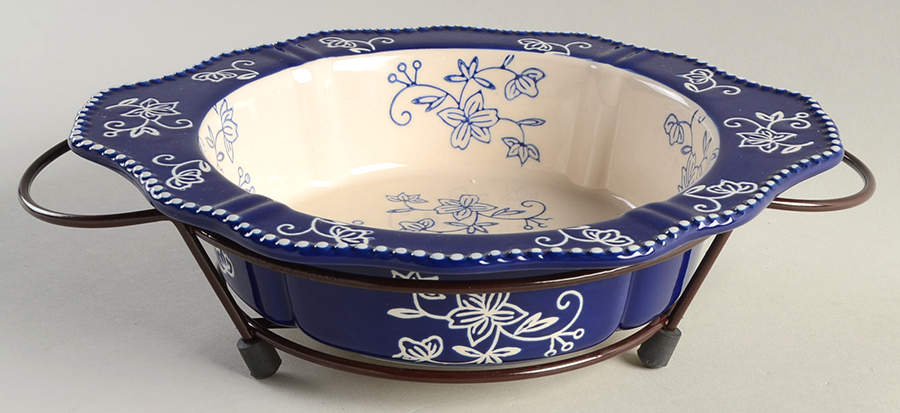 Floral Lace-Blue 9" Round Baker w/Metal Stand by Temp-Tations-1