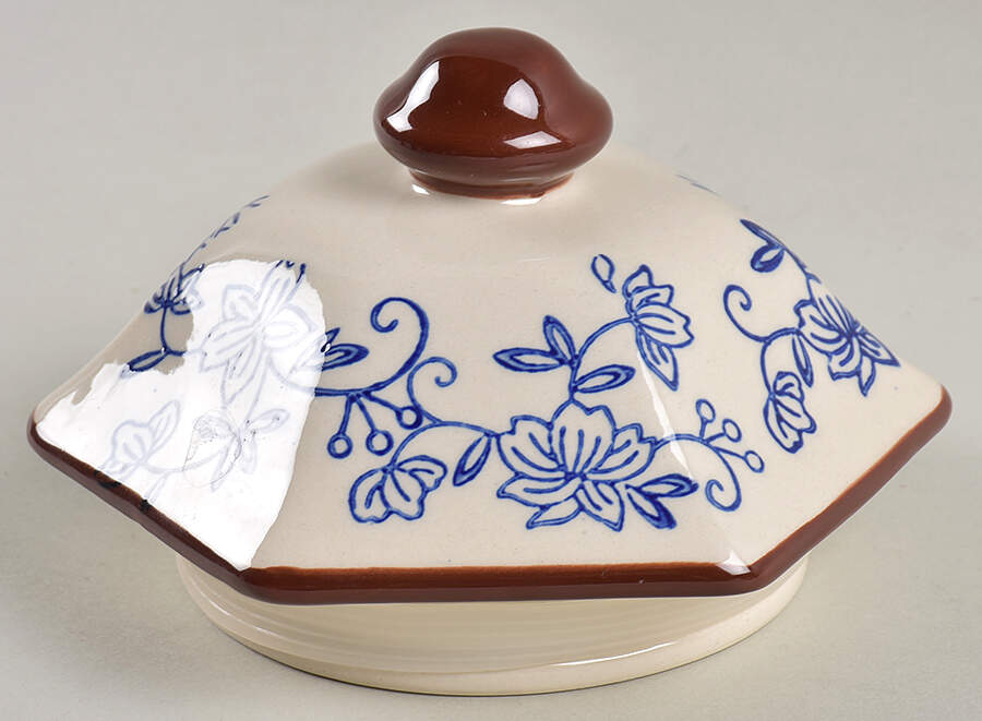 Floral Lace-Blue Lid for Small Canister by Temp-Tations-1