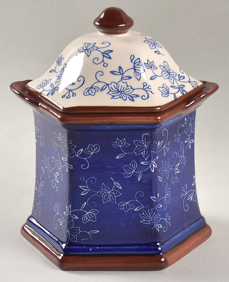 Floral Lace-Blue Medium Canister & Lid by Temp-Tations-1