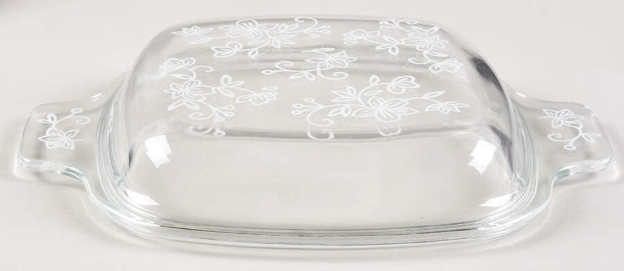 Floral Lace-Blue Glass Lid for 6" Square Baker by Temp-Tations-1