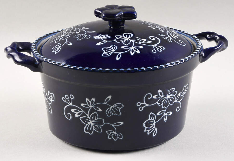 Floral Lace-Blue 1 Qt Round Covered Casserole by Temp-Tations-1