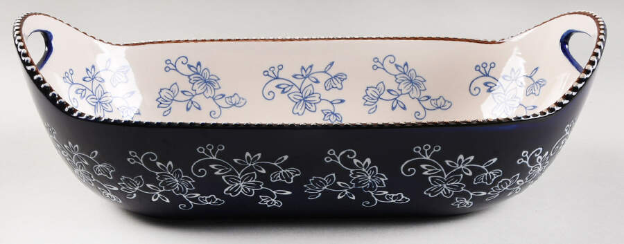 Floral Lace-Blue 13" Squoval Centerpiece with Upswept Handles by Temp-Tations-1