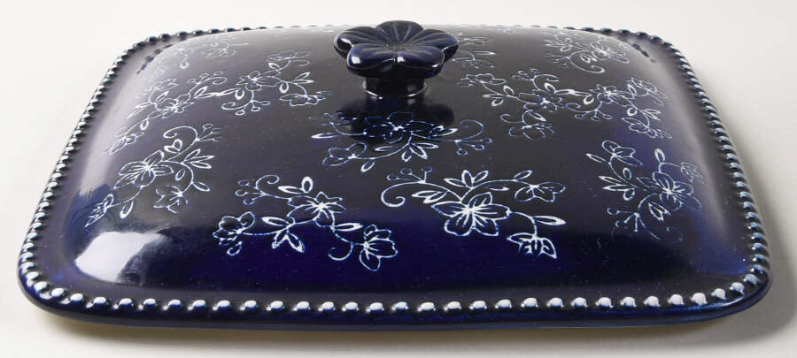 Floral Lace-Blue Lid for Square Stacking Casserole by Temp-Tations-1