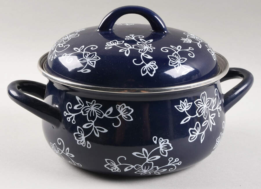 Floral Lace-Blue 2.5 Quart Metal Round Covered Casserole by Temp-Tations-1