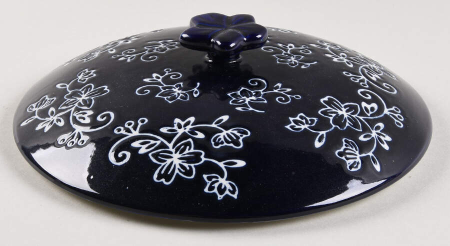 Floral Lace-Blue Lid for 2.5 Quart Round Casserole by Temp-Tations-1