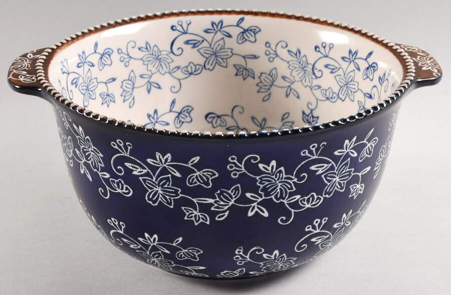 Floral Lace-Blue 10" Round Handled Baker by Temp-Tations-1