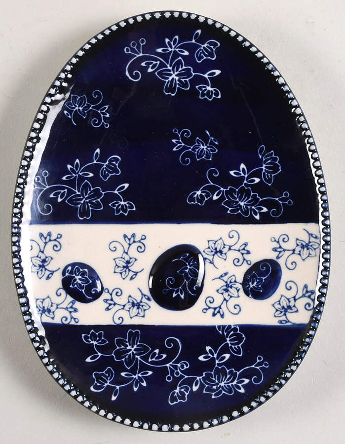Floral Lace-Blue 8" Egg Shape Plate by Temp-Tations-1