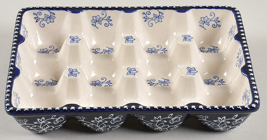 Floral Lace-Blue Rectangular Egg Holder Tray (Holds 12) by Temp-Tations-1