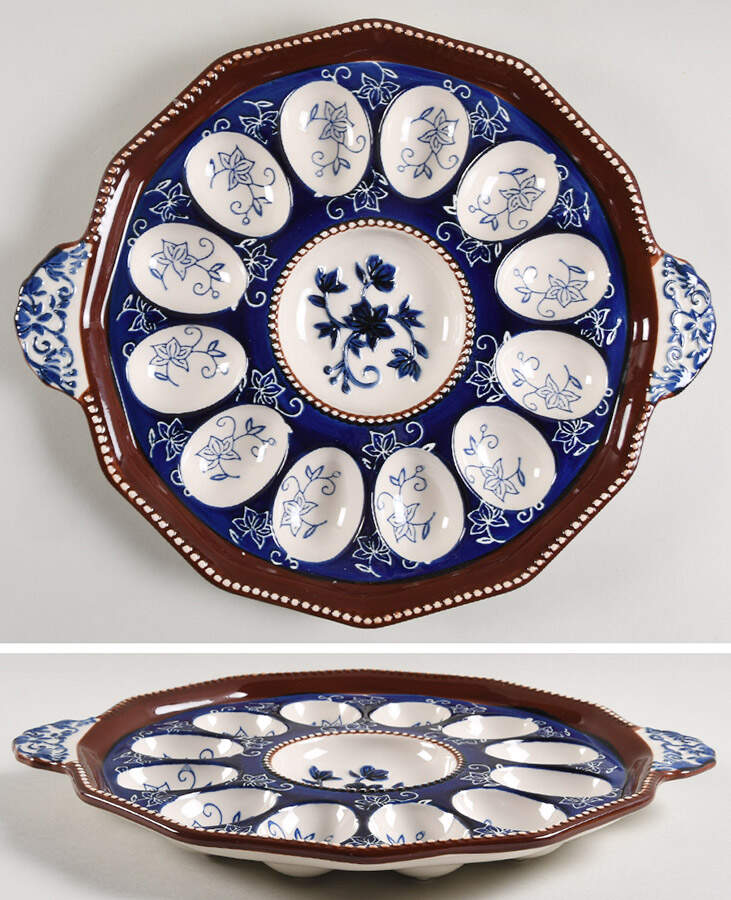 Floral Lace-Blue Deviled Egg Plate by Temp-Tations-1