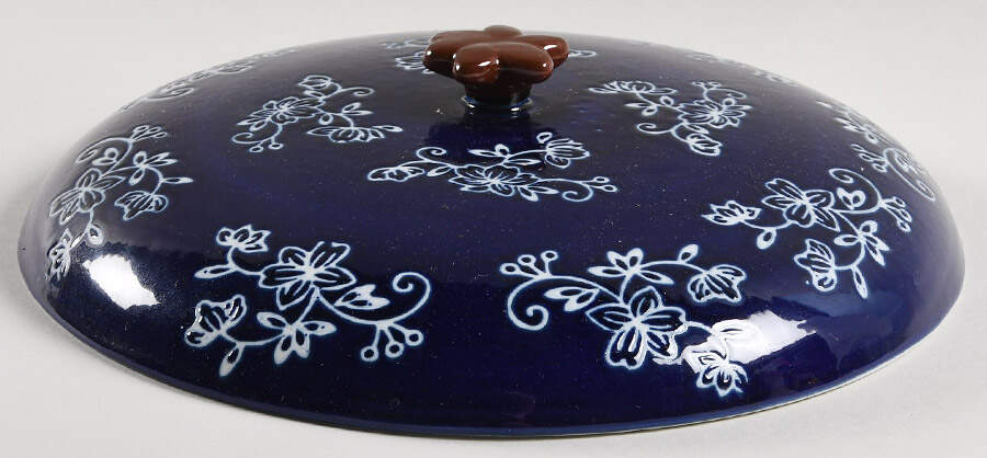 Floral Lace-Blue Lid for 3 Quart Round Casserole by Temp-Tations-1