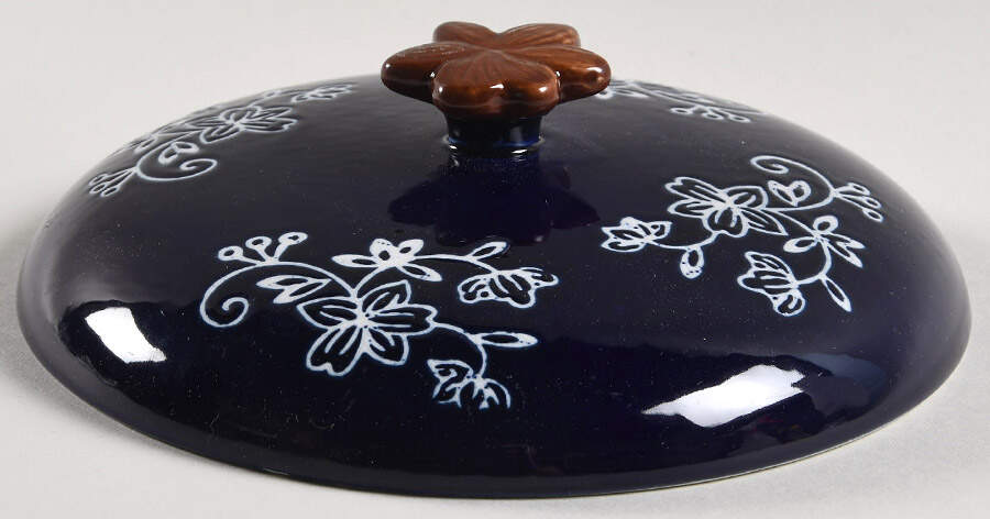 Floral Lace-Blue Lid for 1 Qt Round Casserole by Temp-Tations-1