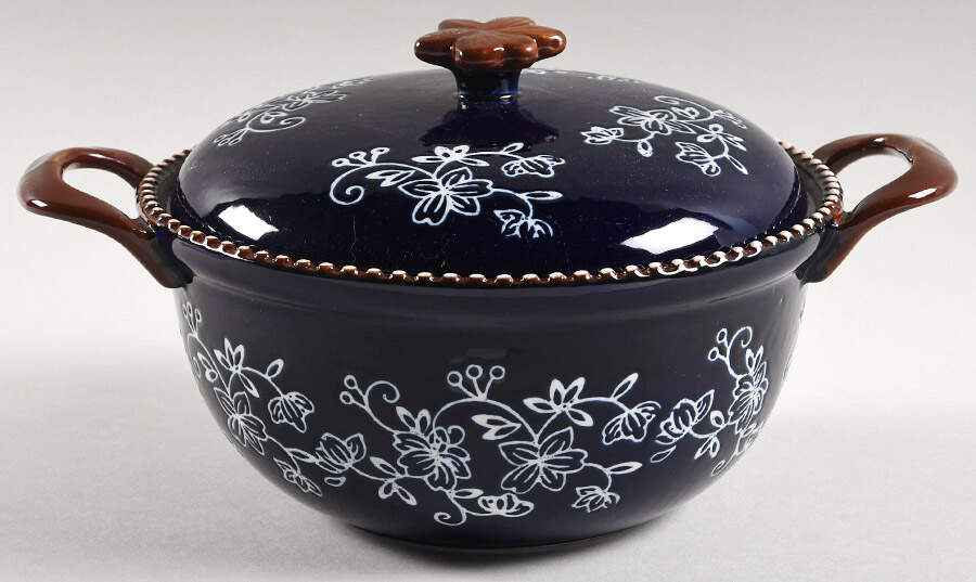 Floral Lace-Blue 1 Qt Round Covered Casserole by Temp-Tations-1