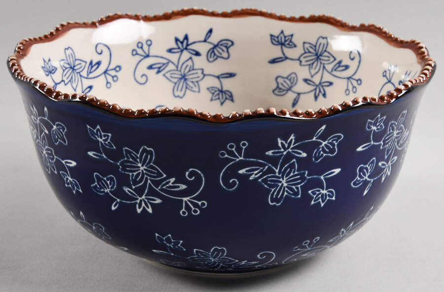 Floral Lace-Blue 8" Round Vegetable Bowl by Temp-Tations-1