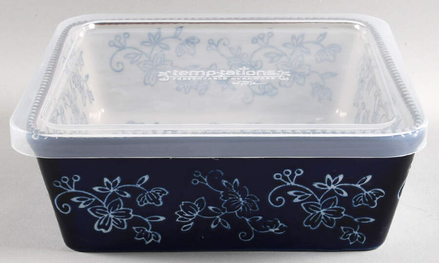 Floral Lace-Blue 7" Square Baker with Plastic Lid by Temp-Tations-1