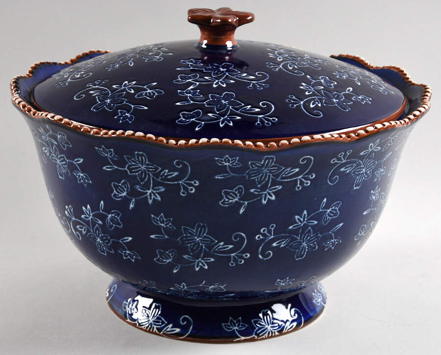 Floral Lace-Blue Salad Serving Bowl & Lid by Temp-Tations-1