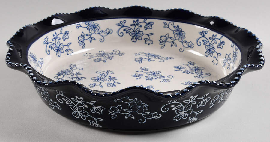 Floral Lace-Blue Pie Plate No Ceramic Lid by Temp-Tations-1