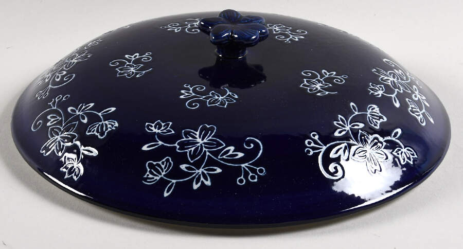 Floral Lace-Blue Ceramic Lid for Pie Plate by Temp-Tations-1