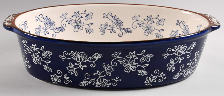 Floral Lace-Blue 13" Oval Baker by Temp-Tations-1