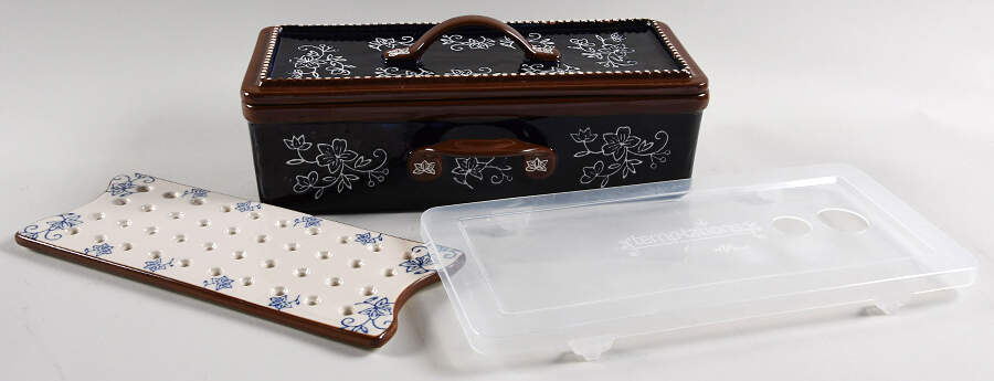 Floral Lace-Blue Multifunctional Baker & Lid w/Drip Tray & Plastic Lid by Temp-Tations-1