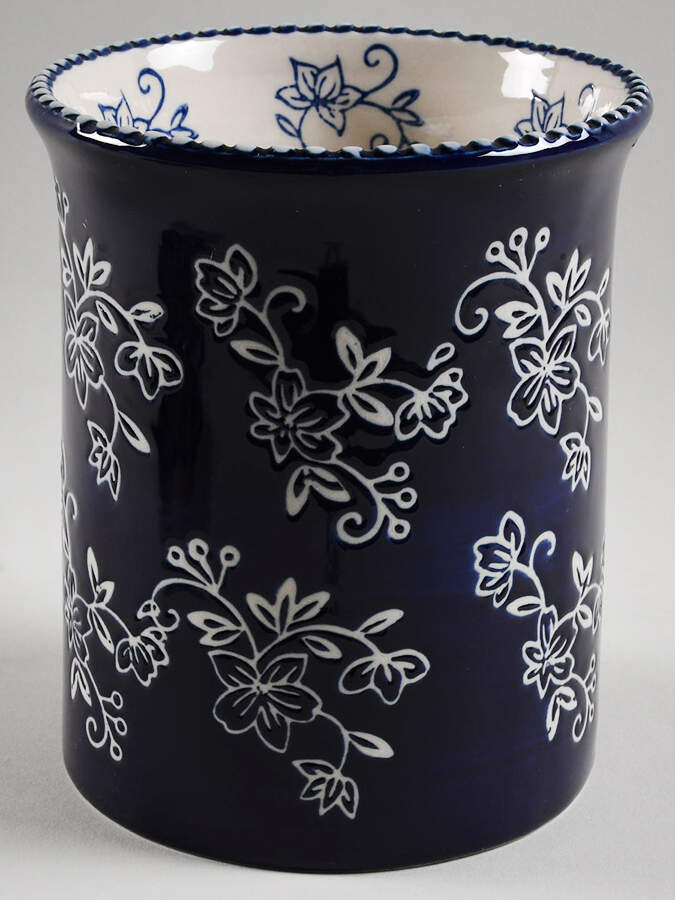 Floral Lace-Blue Utensil Holder by Temp-Tations-1