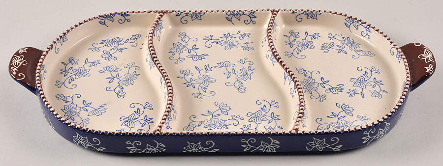 Floral Lace-Blue 17" Divided Squoval Tab Handled Lid-It for 17" Squoval Tab Handled Baker by Temp-Tations-1