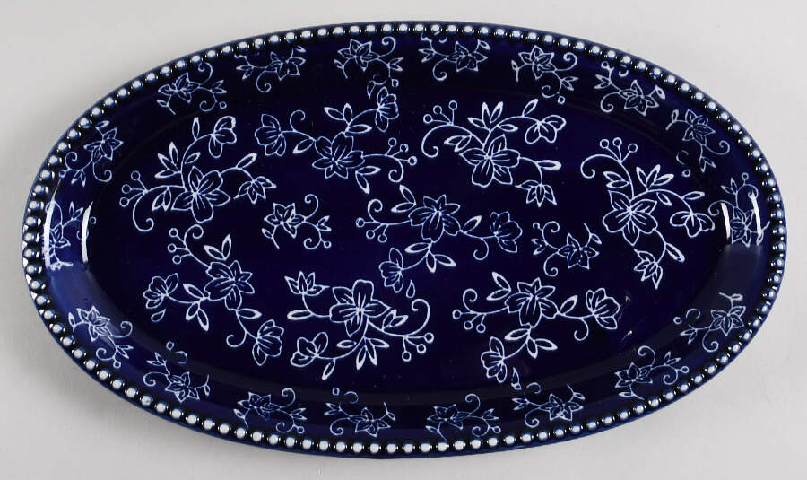 Floral Lace-Blue 12" Oval Serving Platter by Temp-Tations-1