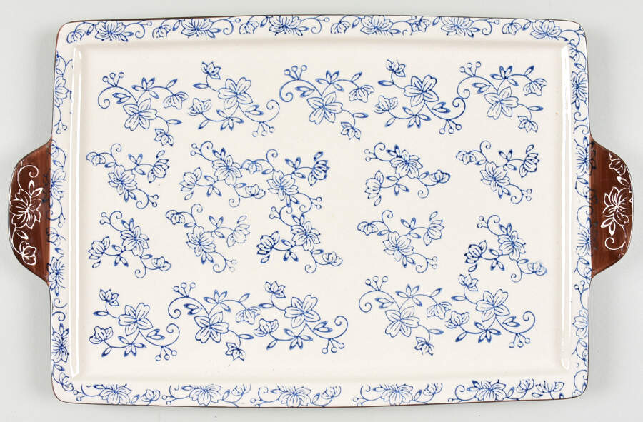 Floral Lace-Blue 16'' Rectangular Tray by Temp-Tations-1