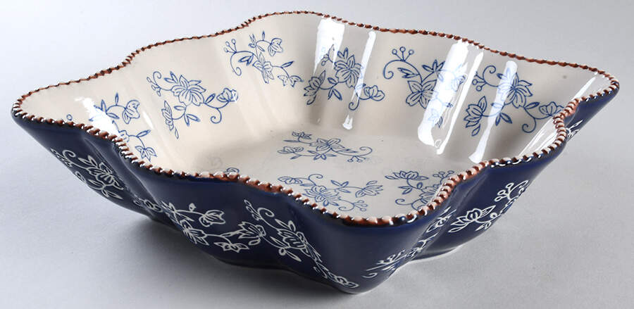 Floral Lace-Blue 10" Square Scalloped Bowl by Temp-Tations-1